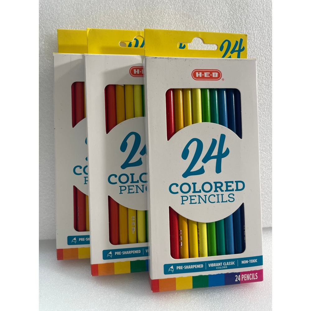 HEB 24 Count Colored Pencils Pre-Sharpened Non-Toxic 3 Pack Bundle 72 Total